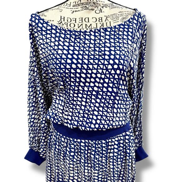 Anthropologie Maeve Size M Gemma Blue White Geometric Dolman Sleeve Dress - Picture 4 of 7